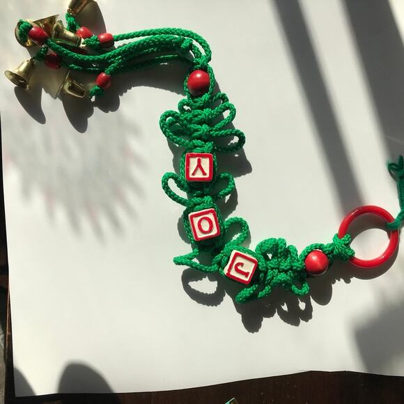 Vintage Retro Macrame JOY Christmas wall-hanging decor, green, appr. 27" - Picture 11 of 11